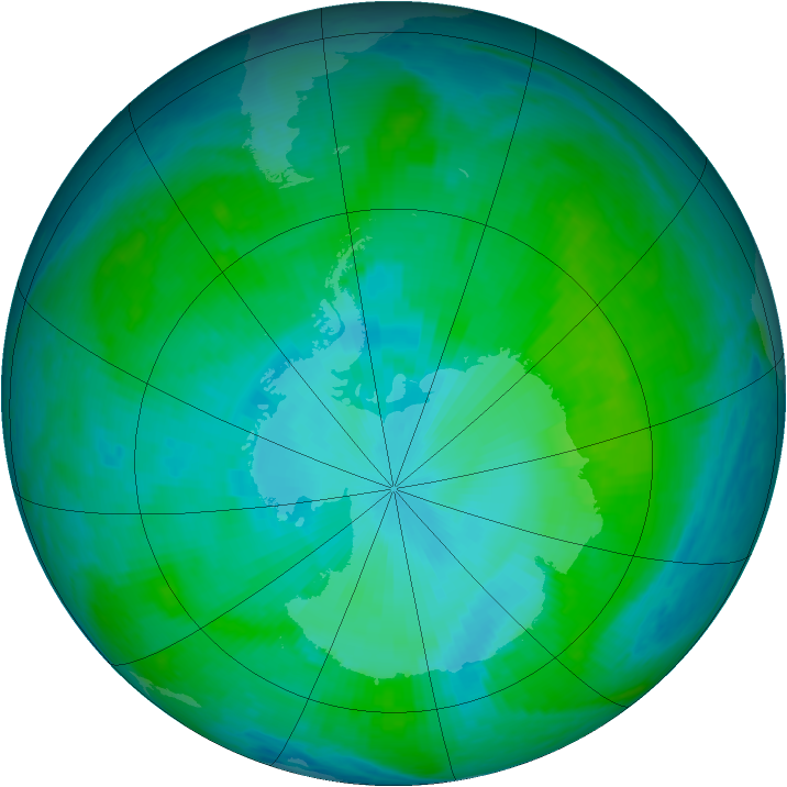 Antarctic ozone map for 14 January 2001
